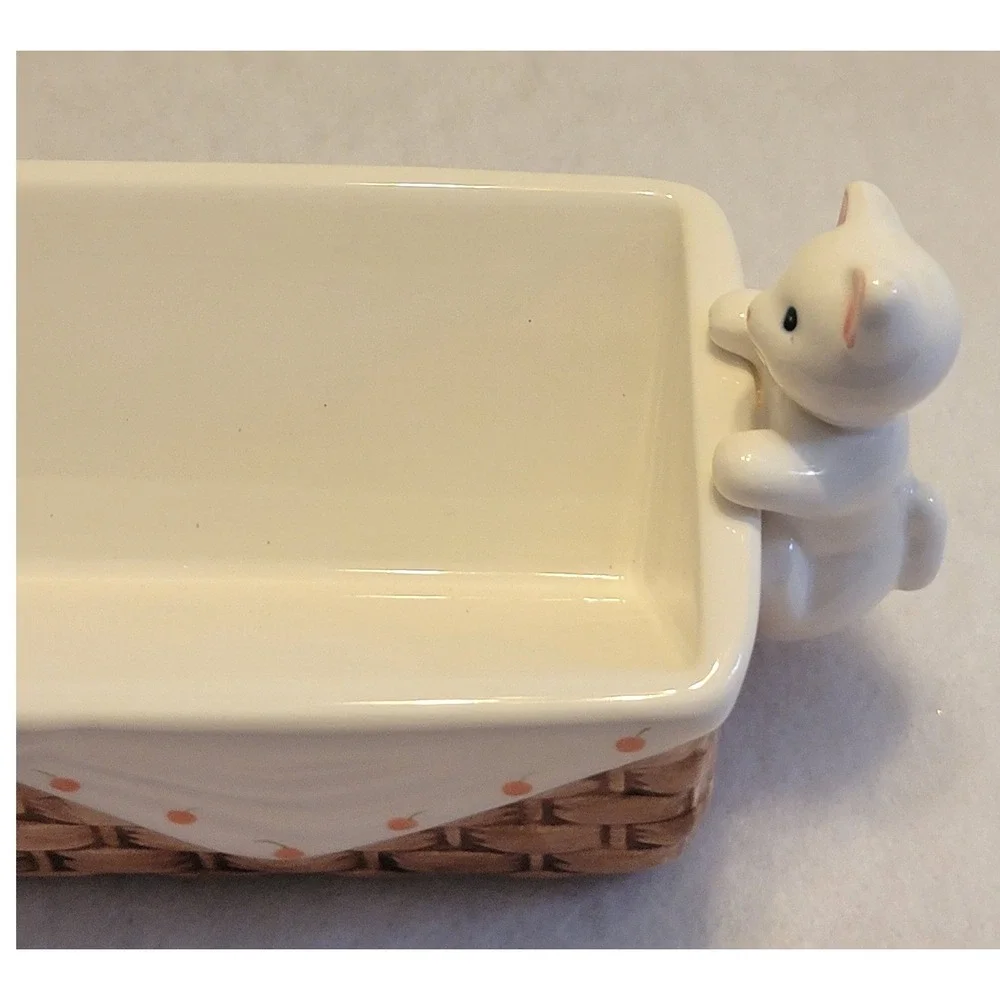 Vtg Avon Kitten Cracker Server Ceramic Basket Dish Farmhouse Decor White Brown